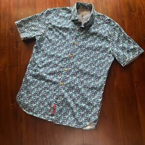 Visconti Black Shirt Mens Small Button Short Sleeve Can Top Print Casual